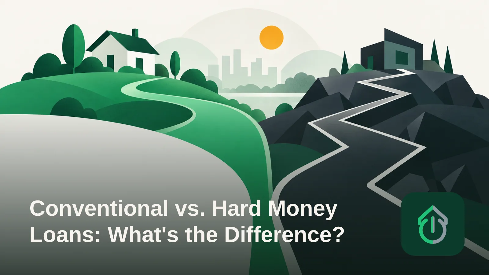 Abstract illustration of two diverging paths, one slow and smooth and one fast and angular, symbolizing two different loan paths.