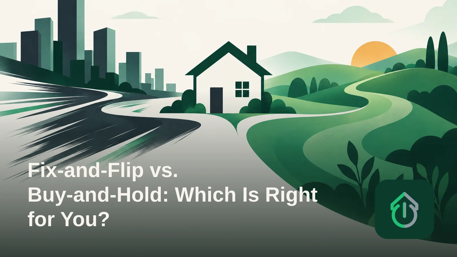 Abstract illustration of two diverging paths from a house shape, one fast and sharp, the other slow and layered, representing two investing strategies.The sections contain three total table objects, each a clear comparison for the reader.