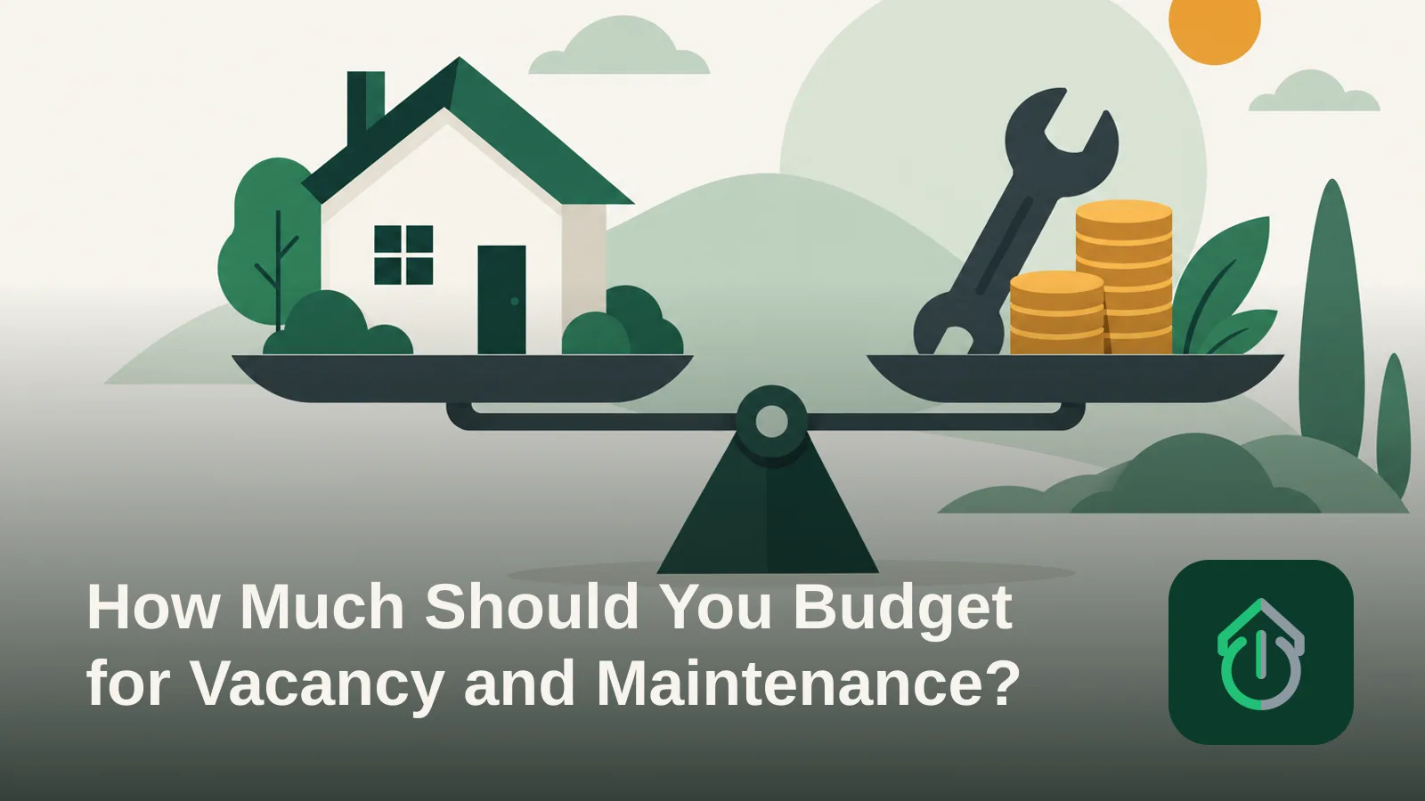 An illustration of a house balanced on a scale against a wrench and coins, representing the balance between rental income and reserve costs.