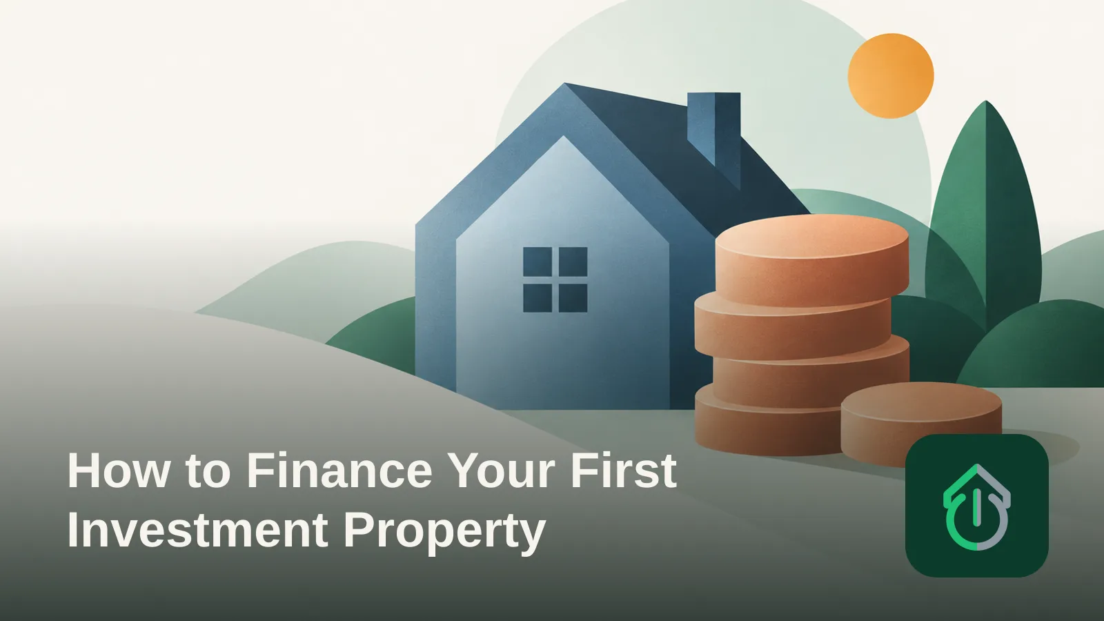 Abstract illustration of a house shape overlapping with layered geometric bars symbolizing financing.