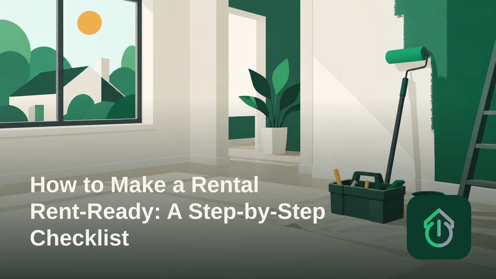 An empty, sunlit room with a paint roller and toolbox, illustrating a rental being prepared for a new tenant.'