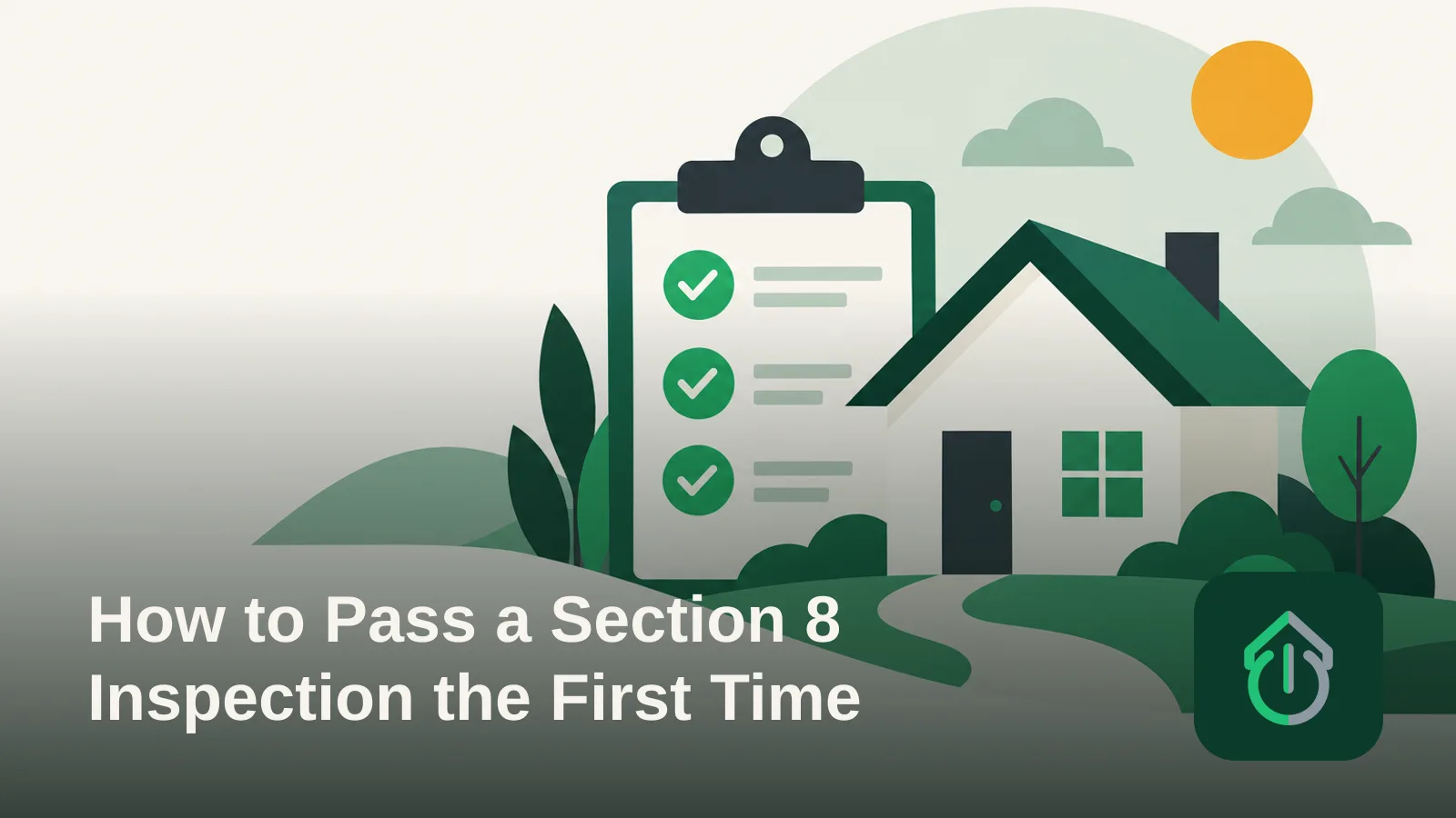 Abstract illustration of a checklist and a house silhouette representing a property inspection.
