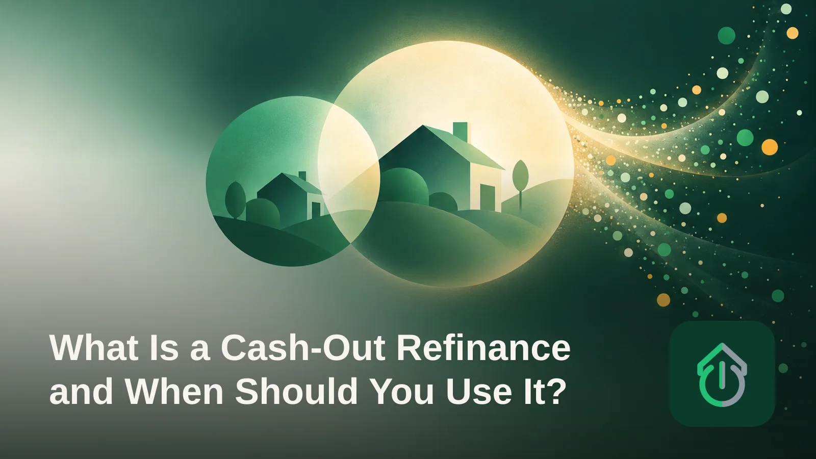 Abstract illustration of light particles flowing out from a larger glowing circle into open space, symbolizing cash flowing out of built-up property equity.