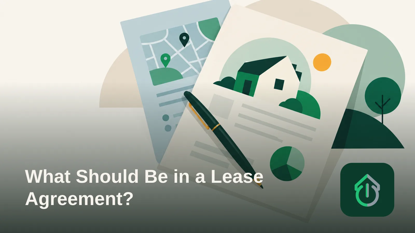 Abstract illustration of two overlapping document shapes with a pen between them, symbolizing a lease agreement.