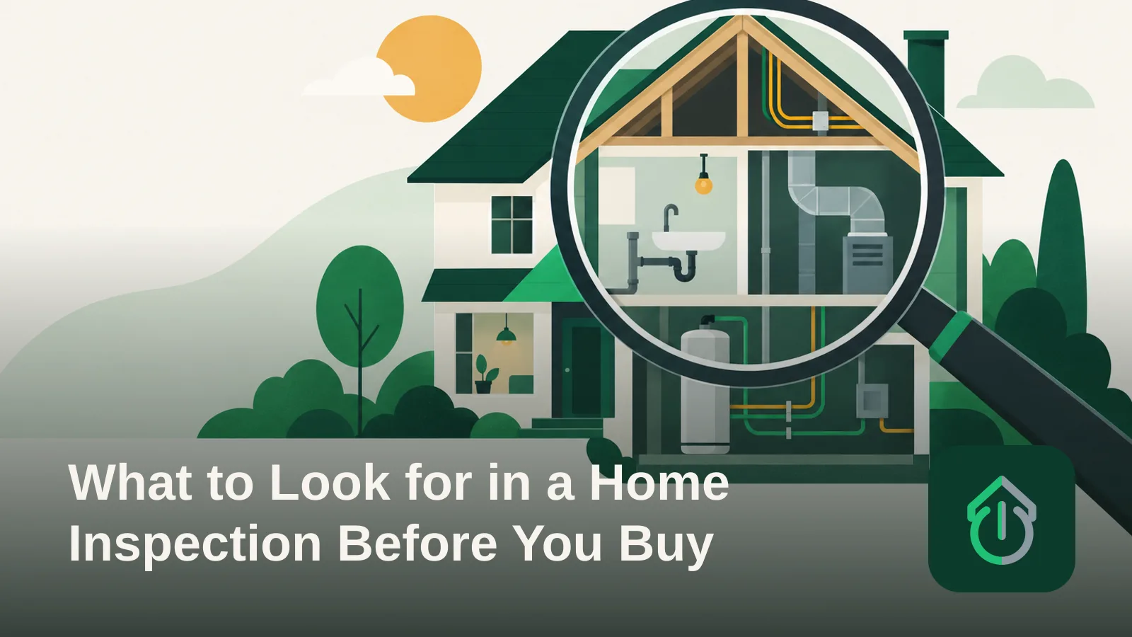 Abstract illustration of a magnifying glass examining the layered interior structure of a house.​